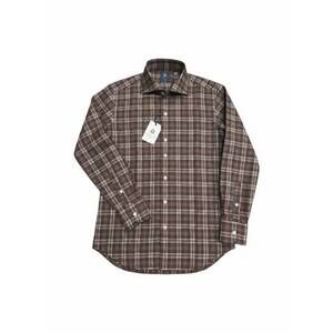 NEW FINAMORE men's napoli plaid shirt in rust/grey